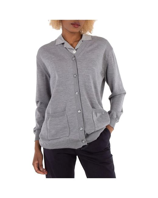 Burberry Gray Cloud Wool Cardigan Detail Silk Jersey Shirt