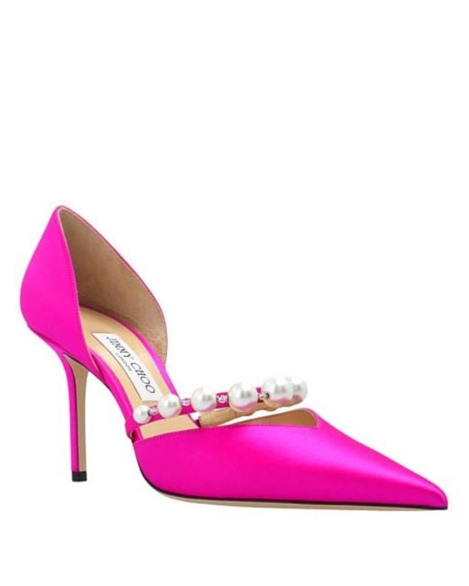 Jimmy Choo Purple Aurelie 85 Satin Pearl Pumps, Brand Size 38 Us