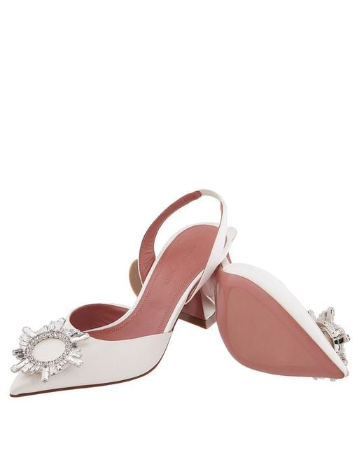 AMINA MUADDI Metallic Begum 70 Satin Slingback Pumps, Brand Size 35 Us