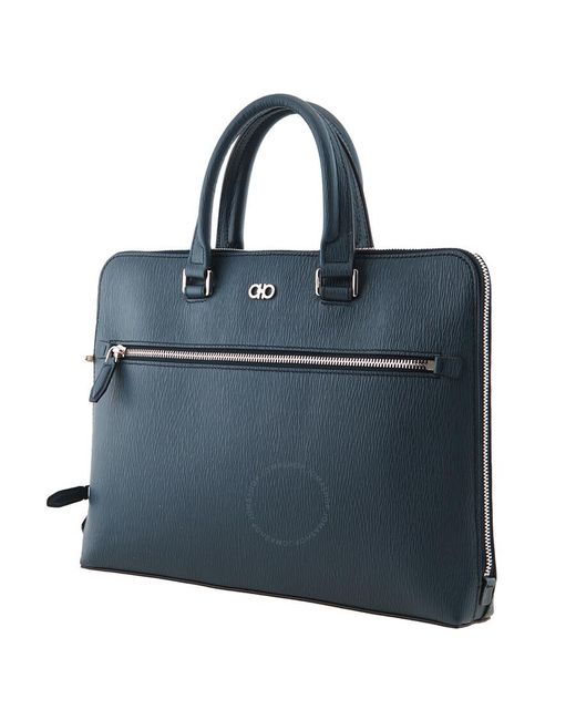 Ferragamo Blue Salvatore Revival Gancini Leather Briefcase for men