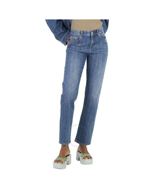 Stella McCartney Blue Rhinestone-embellished Straight Leg Denim Jeans