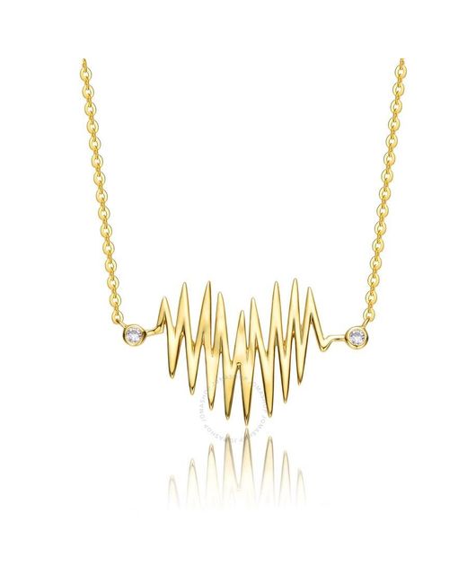 Rachel Glauber Metallic Sterling Silver 14k Gold Plated Cubic Zirconia Spring Ring Heartbeat Necklace