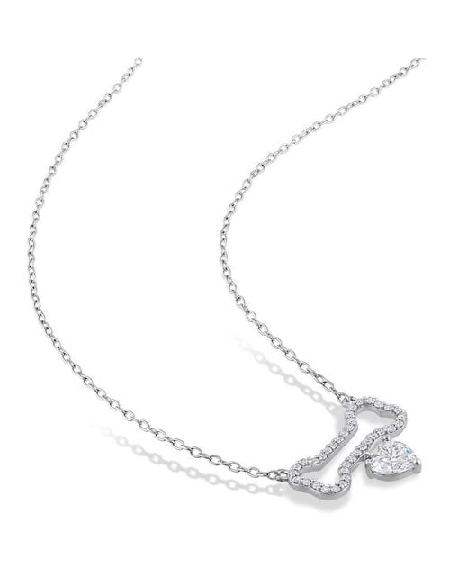Amour Metallic 3/4 Ct Dew Created Moissanite Dog Bone With Hanging Heart Necklace