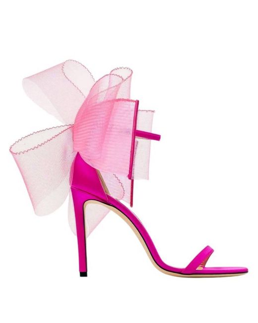 Jimmy Choo Pink Aveline 100 Grosgrain Bow Sandals, Brand Size 35.5 Us