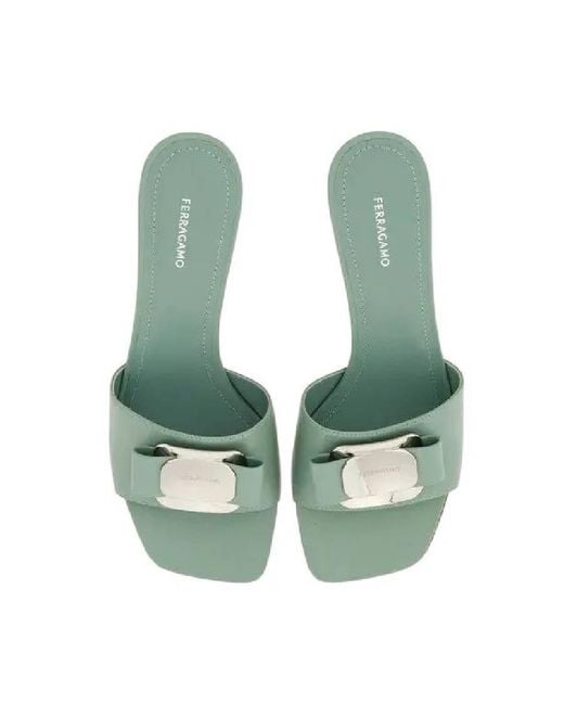 Ferragamo Green Ferragamo Slip-On Vara Bow Sandals