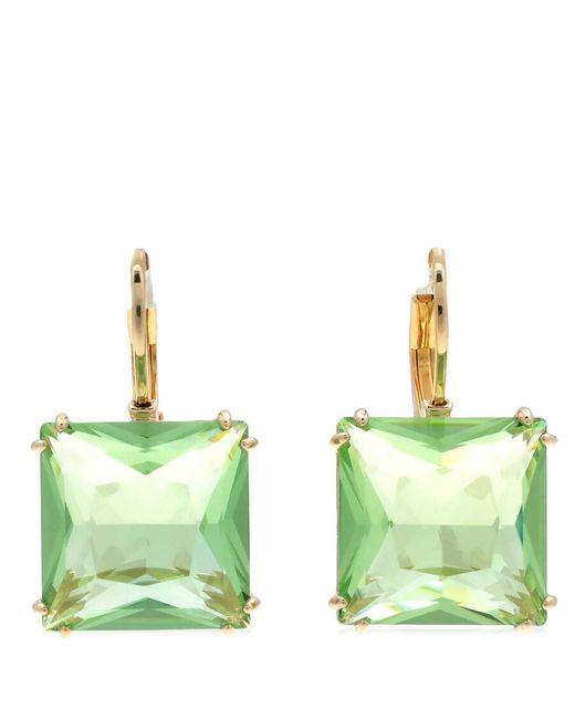 Swarovski Green Millenia-Tone Plated Square Cut Drop Earrings