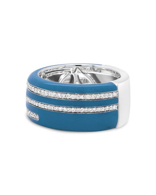 Haus of Brilliance Blue 925 Sterling Enamel 5/8 Cttw Round Diamond Wide Band Statement Ring
