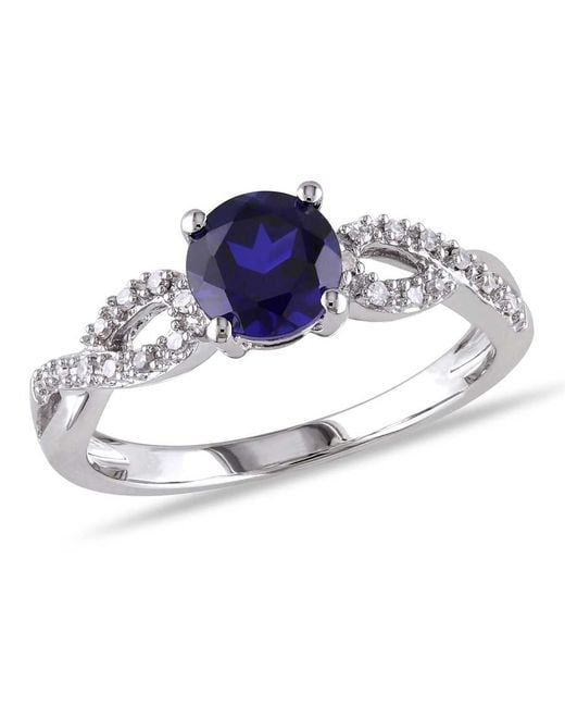 Amour Metallic 1/10 Ct Tw Diamond And Created Sapphire Engagement Ring