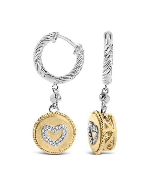 Haus of Brilliance Metallic 18K Plated .925 Sterling 1/8 Cttw Diamond Heart Medallion Drop And Dangle Earring