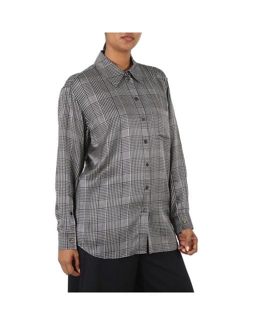 Burberry Gray Monochrome Carlota Checked Long-sleeve Silk Shirt