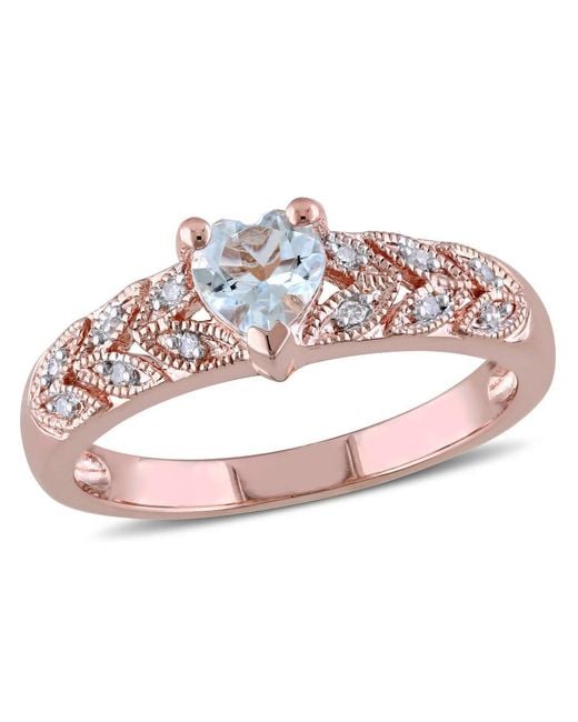 Amour Pink Diamond And Aquamarine Heart Vintage Ring