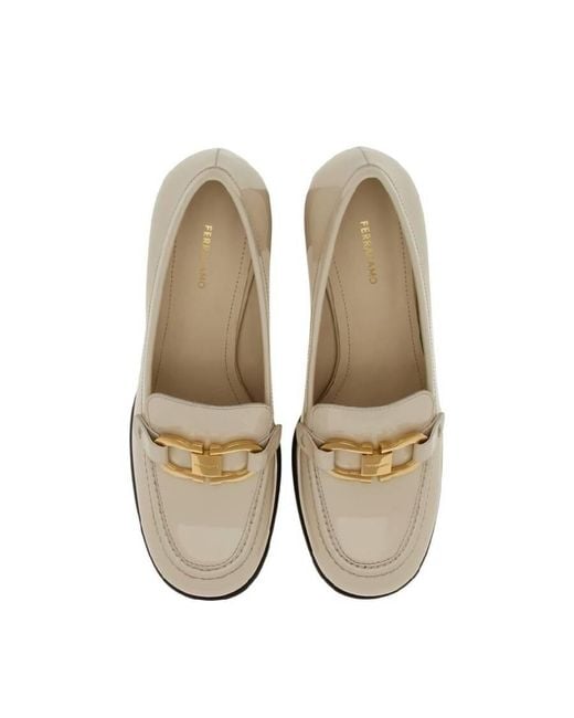 Ferragamo White Heeled Loafer With Gancini Ornament