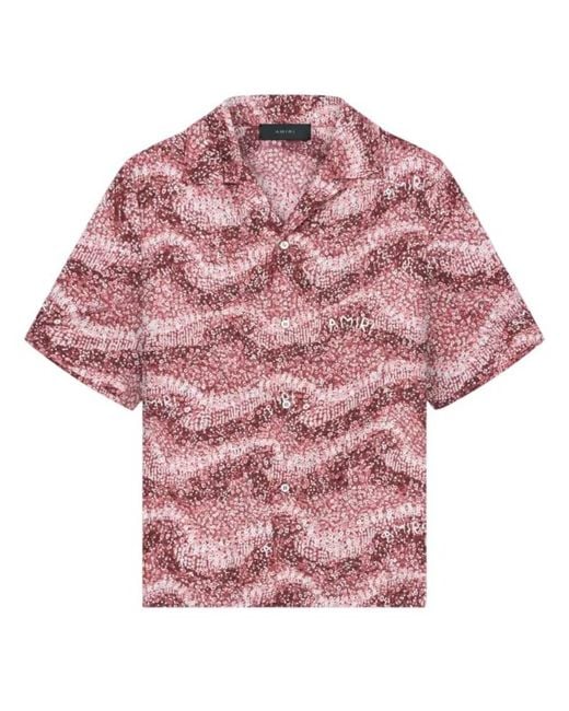 AMIRI シルクシャツ ピンク Amiri Wavy Embellished Bowling Silk Shirt in Pink for Men | Lyst