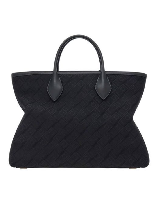 Ferragamo Black Jaquard Top Handle Tote Bag