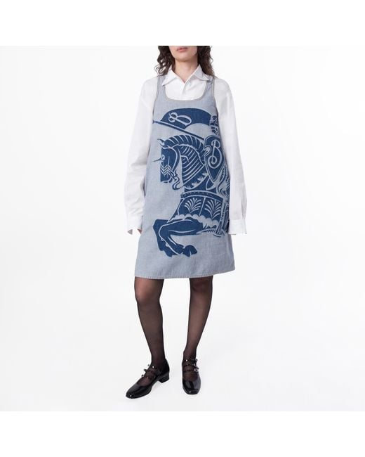 Burberry Blue Equestrian Knight Motif Sleeveless Denim Dress, Brand Size 8 (Us