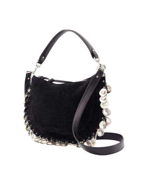 Isabel Marant Black Pearl-Embellished Calfskin Crossbody Bag