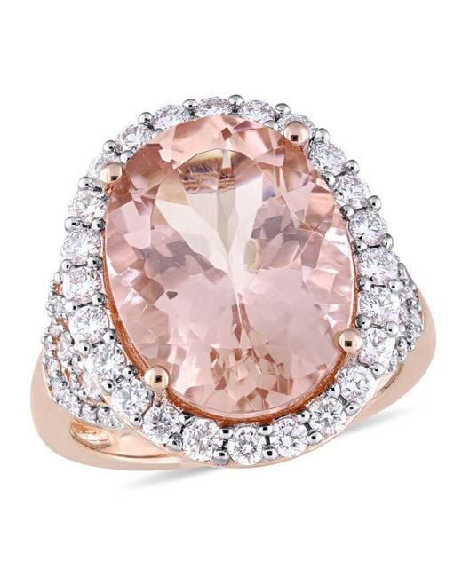 Amour Pink Oval-Cut Morganite And 1 2/5 Ct Tw Diamond Halo Cocktail Ring for men