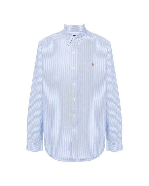 Polo Ralph Lauren Blue Oxford Striped Cotton Shirt for men