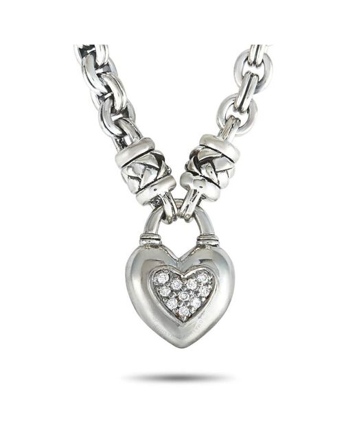 Scott Kay Metallic Sterling Silver Diamond Heart Chain Necklace