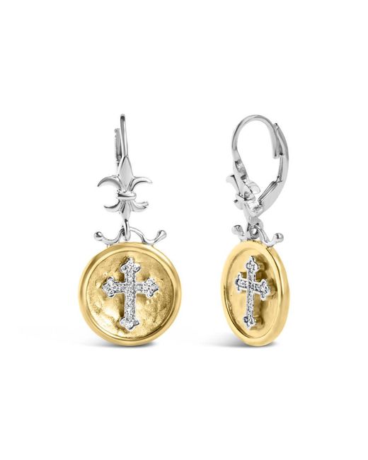 Haus of Brilliance Metallic 18K Over 1/8 Cttw Diamond Hammered Finished Medallion Drop And Dangle Earrings