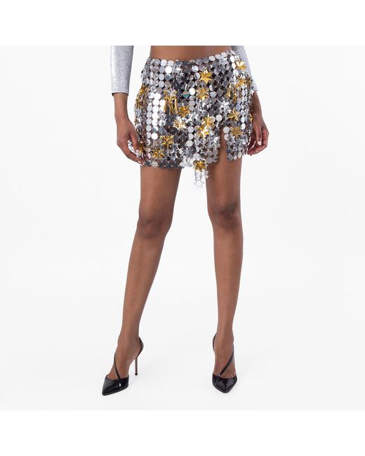 Rabanne Black Mixed Metal Mini Skirt, Brand Size 38 Us