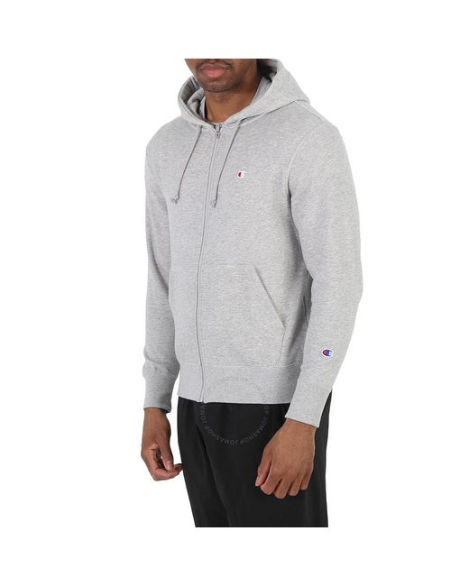 Champion Gray Oxford Logo Zip Hooded Sweatshirt for men