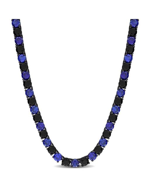 Amour Blue 40 Ct Tgw Created And Sapphire Tennis Necklace for men
