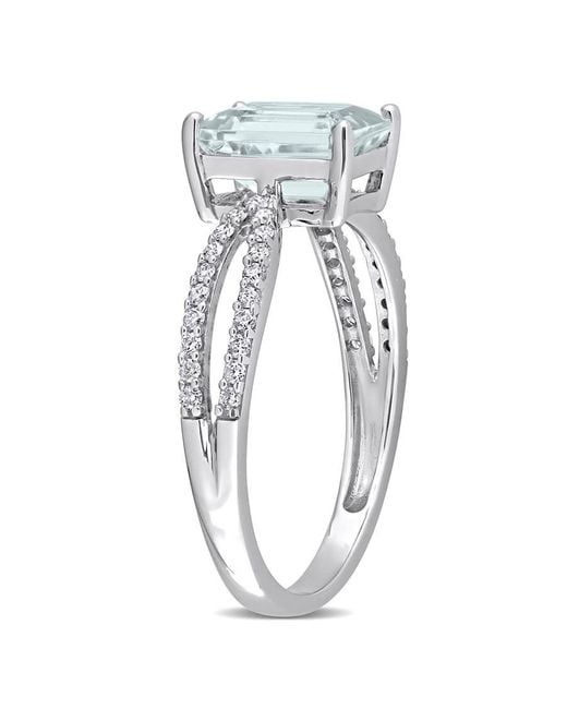 Amour Metallic 8 Ct Tgw Octagon Aquamarine And 1/5 Ct Tdw Diamond Crossover Ring