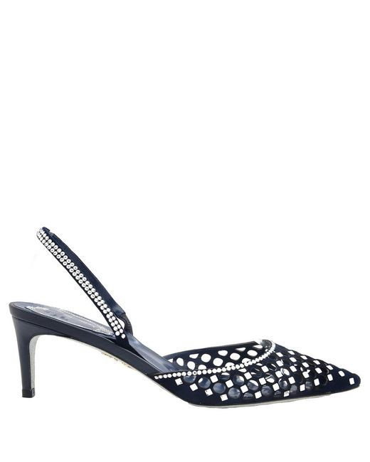 Rene Caovilla Blue Rene Caovilla Carrie Crystal Embellished Slingback Pumps