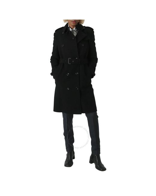 Burberry Black Cashmere Wool Blend Panel Detail Trench Coat