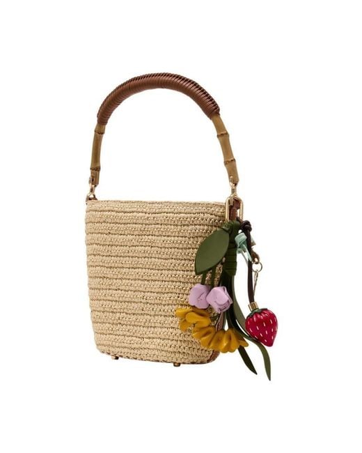 Self-Portrait Brown Self-Portrait Charm-Adorned Raffia Bucket Bag