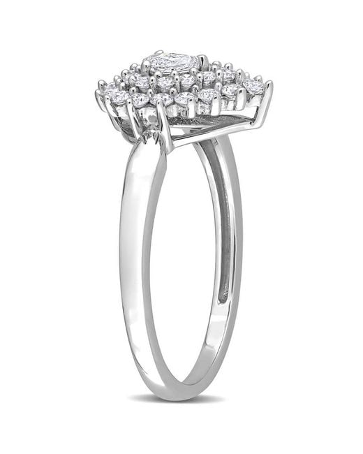 Amour Metallic 1/2 Ct Tw Pear And Round Diamond Graduated Halo Engagement Ring