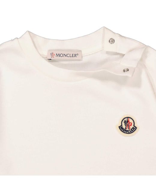 Moncler White Girls Ruffle-trim Logo Patch Long-sleeve T-shirt