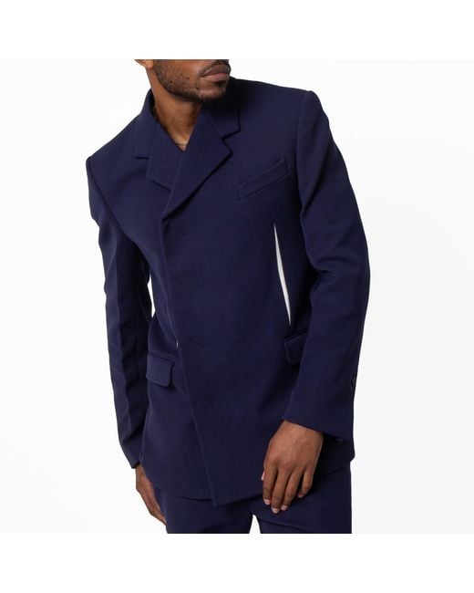 Ferragamo Blue Double Breasted Tailored Blazer Jacket, Brand Size 48 Us for men