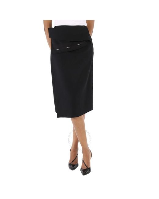 Burberry Black Asymmetrical Wrap Midi Skirt
