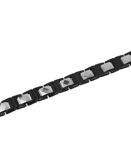 Robert Alton Black Stainless Steel With Finish Facet Link Bracelet for men