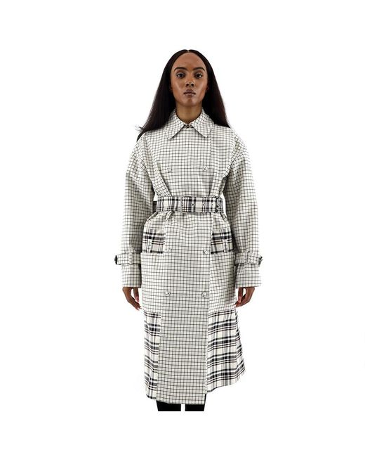 Proenza Schouler Gray Windowpane Plaid Belted Trench Coat