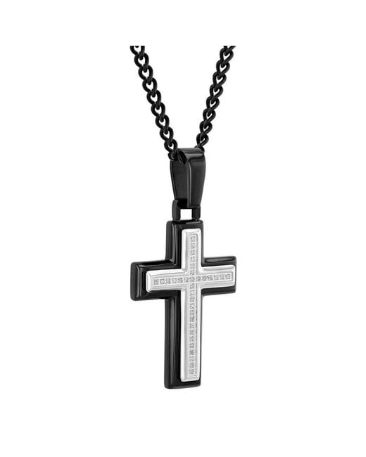 Robert Alton Metallic 1/10Ctw Diamond Stainless Steel Two-Tone Cross Pendant for men
