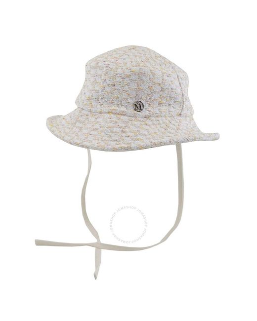 Maison Michel White Angele Light Tweed Bucket Hat