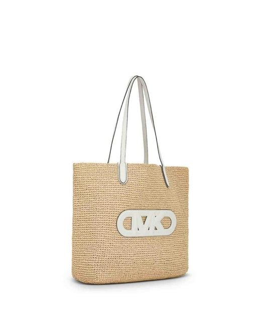 Michael Kors Natural Eliza Extra-Large Empire Logo Straw Tote Bag