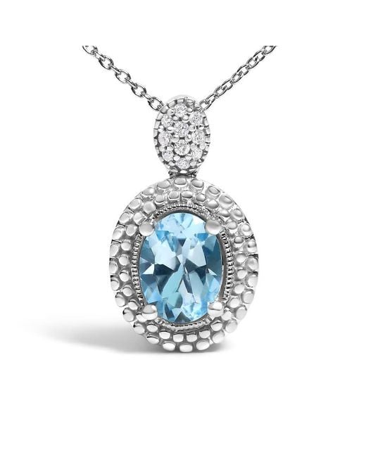 Haus of Brilliance Metallic 925 Sterling Oval Topaz And Diamond Accent With Beaded Halo Pendant Necklace