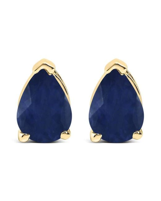 Haus of Brilliance Blue 14K 6X4Mm Pear Shaped Sapphire Solitaire Stud Earrings