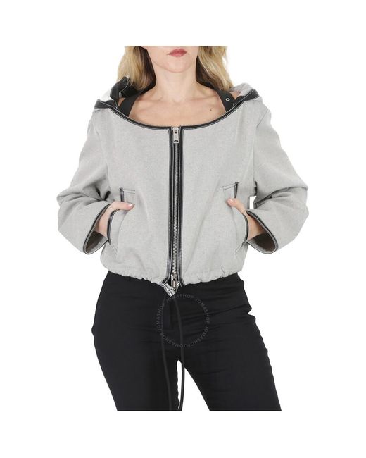 Burberry Gray Melange Canvas And Leather Cropped Hooded Jacket
