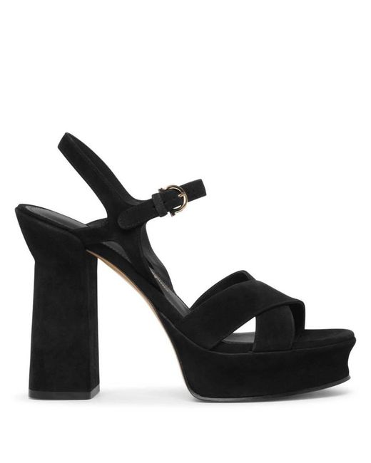 Ferragamo Black Sonya Suede Platform Sandals