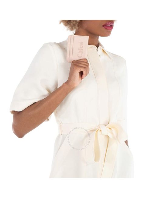 Chloé Pink Logo-Embroidered Leather Cardholder