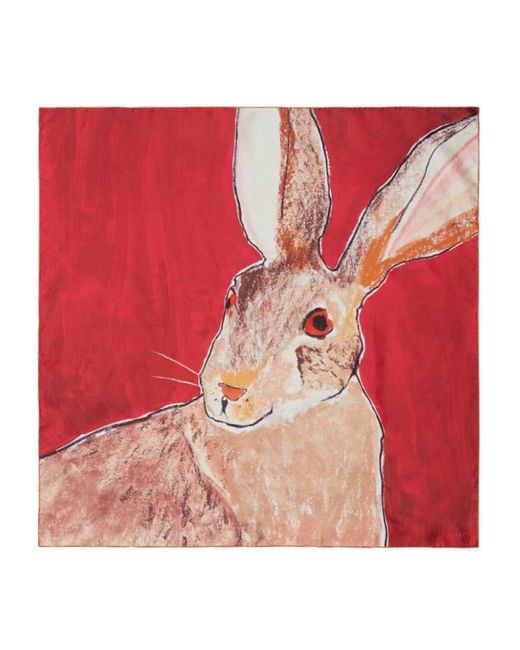 Burberry Red Hare-Print Silk Scarf