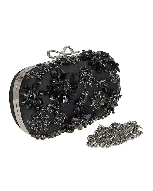 Self-Portrait Black Self-Portrait Satin Floral Crystal Clutch Bag