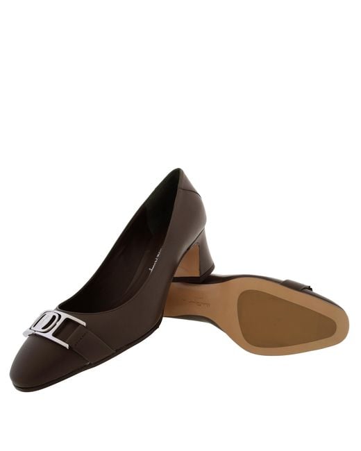 Ferragamo Brown Ferragamo Rei 55 Block Heel Pumps, Size 7 C