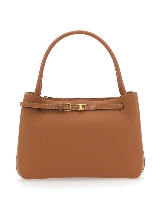 Tod's Brown T-String Handbag With Adjustable And Removable Shoulder Strap And Strap With Buckle On The Front