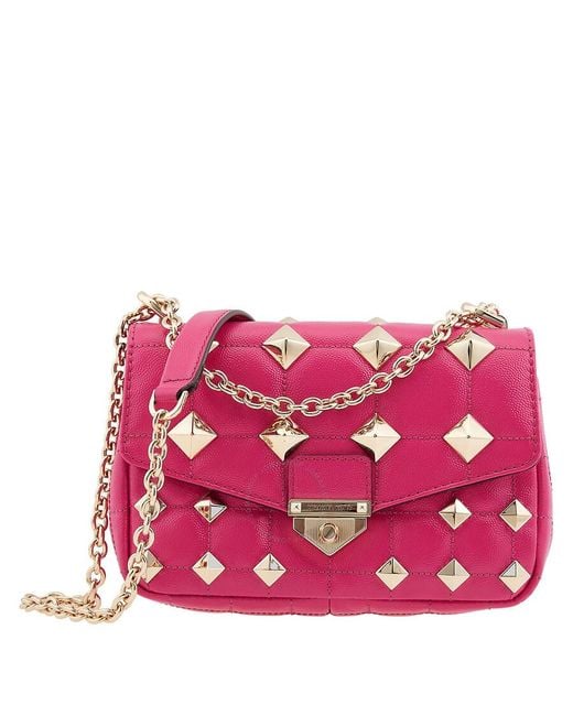 Michael Kors Pink Soho Small Studded Quilted Patent Leather Shoulder Bag